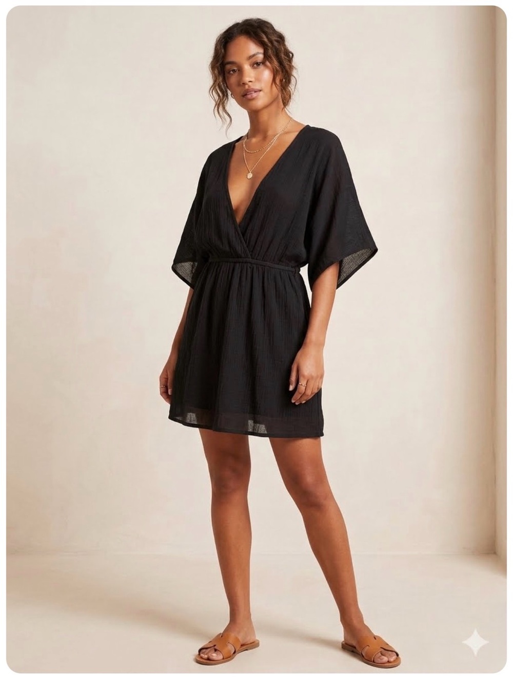 ASOS Black V-Neck Flutter Sleeve Wrap Cover-Up Dress